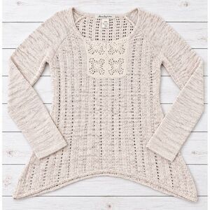 American Rag Sweater Crochet Inset Sharkbite Hem Boho Cottagecore Tan XXL - 4685
